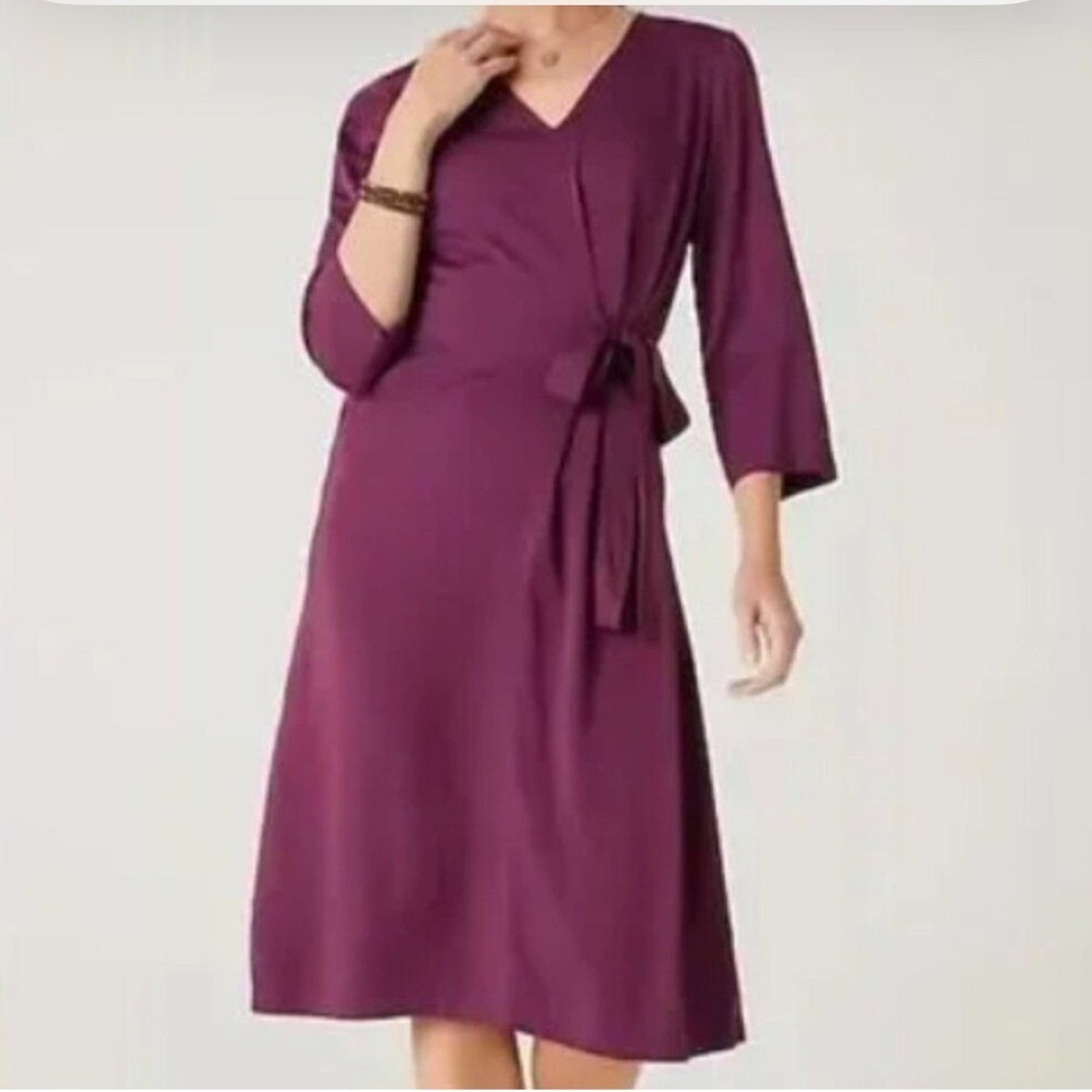 NWT J. Jill Pure Jill Purple Side Tie Faux Wrap V-Neck Knee Length Dress Size 4X
